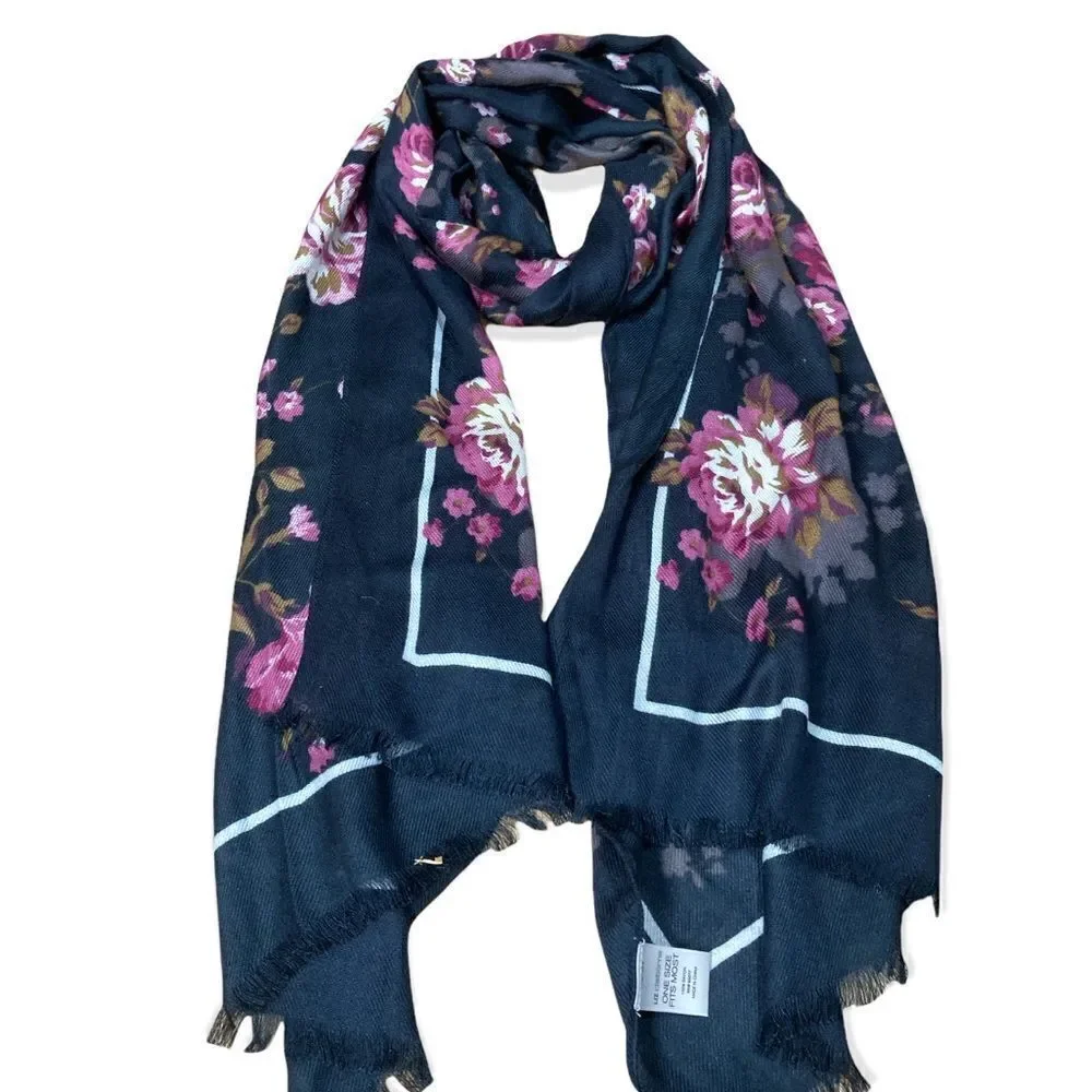 Liz Claiborne blue and purple Floral scarf rayon